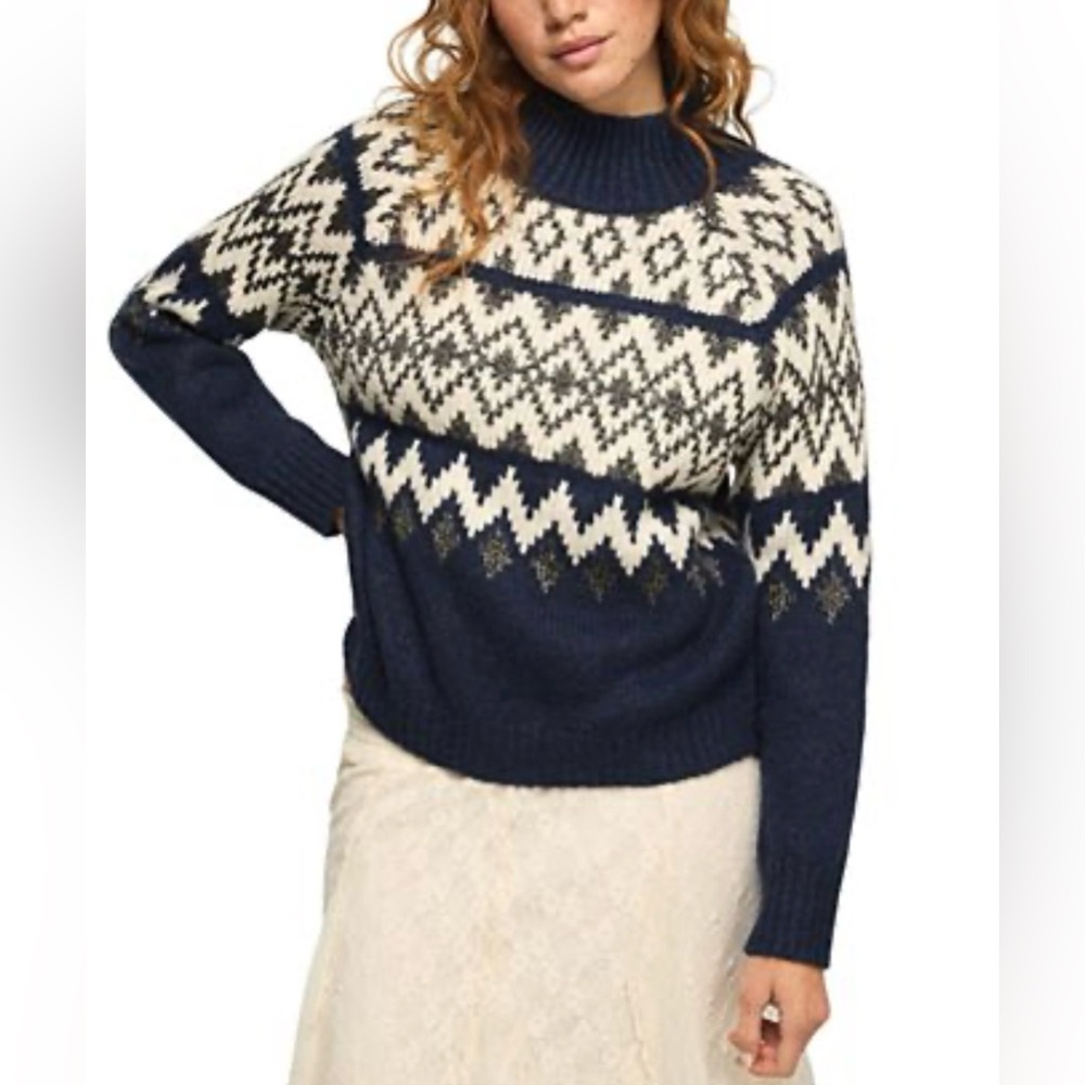 Lucky Brand Dark Blue Fair Isle Mock Neck Sweater XL NWT